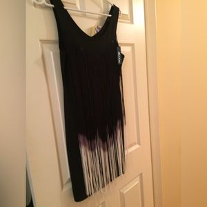 Black, white and grey gradient fringe dress